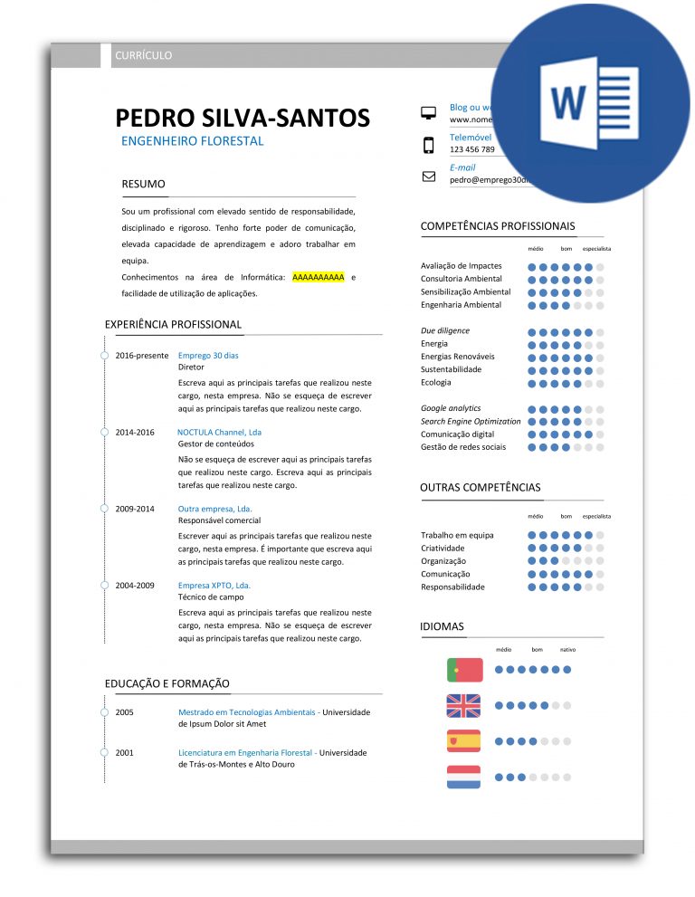 curriculo criativo editavel em Word - Pedro Silva-Santos